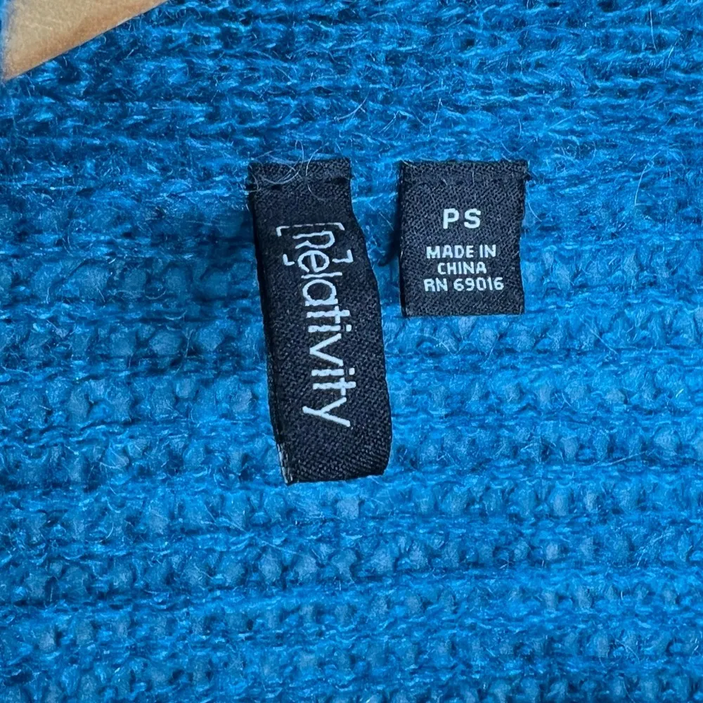 Relativity Long Open Front Cardigan Sweater Mohair Wool Blend Petite Small Blue - Image 4