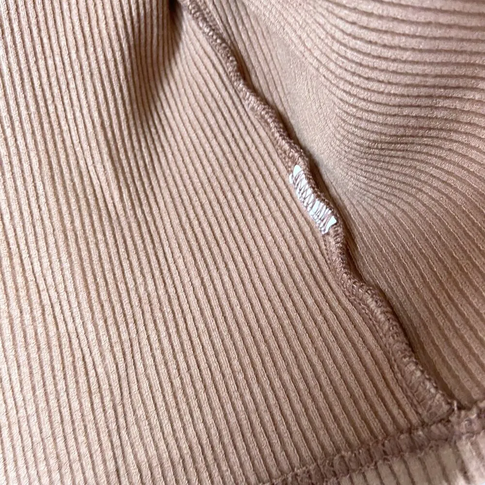 LA Luxe Brown Cardigan Pullover Front Top Connected Ribbed Long Sleeve Crop Size XS - Image 8