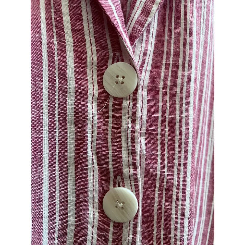 MNG Mango Basics Striped Camp Collar Linen Blend Button Top Size 8 Medium - Image 5