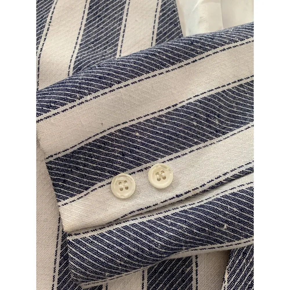 Vintage womens 12 large basic Chaus silk blend blazer suit jacket nautical White - Image 5