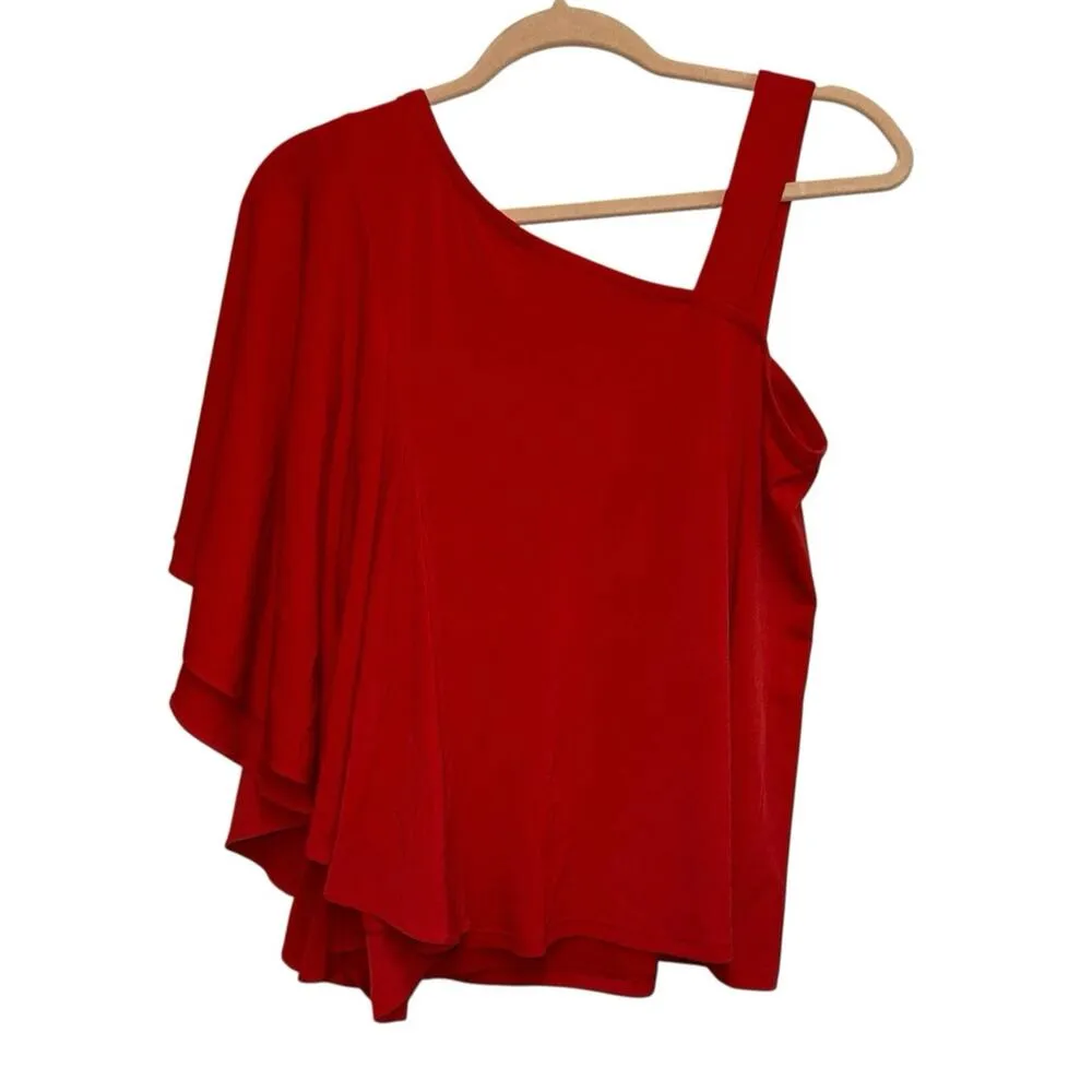 NWT Chico’s Red One Shoulder Ruffle Sleeve Top Blouse Size 1 Size M - Image 2