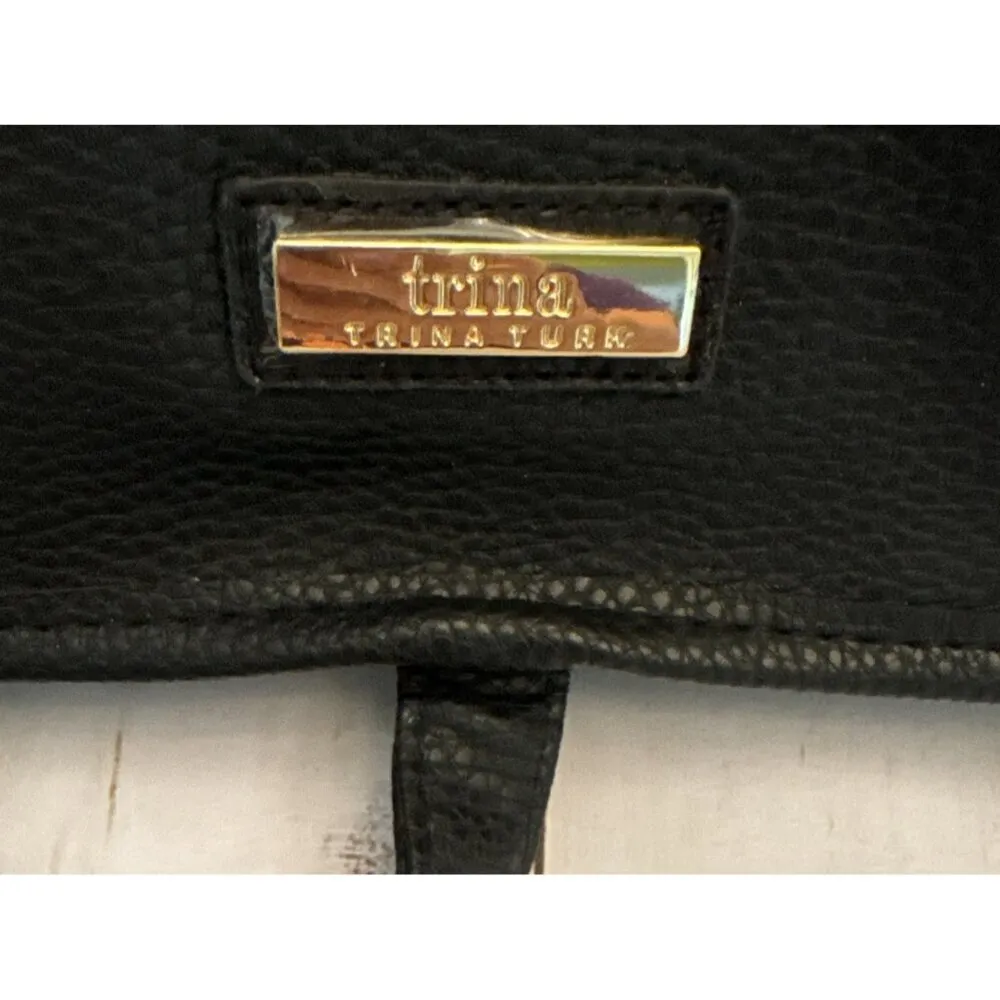 Trina Turk Black Pebbled Leather Hanging Travel Cosmetic Jewelry Bag 10x6x2” EUC - Image 2