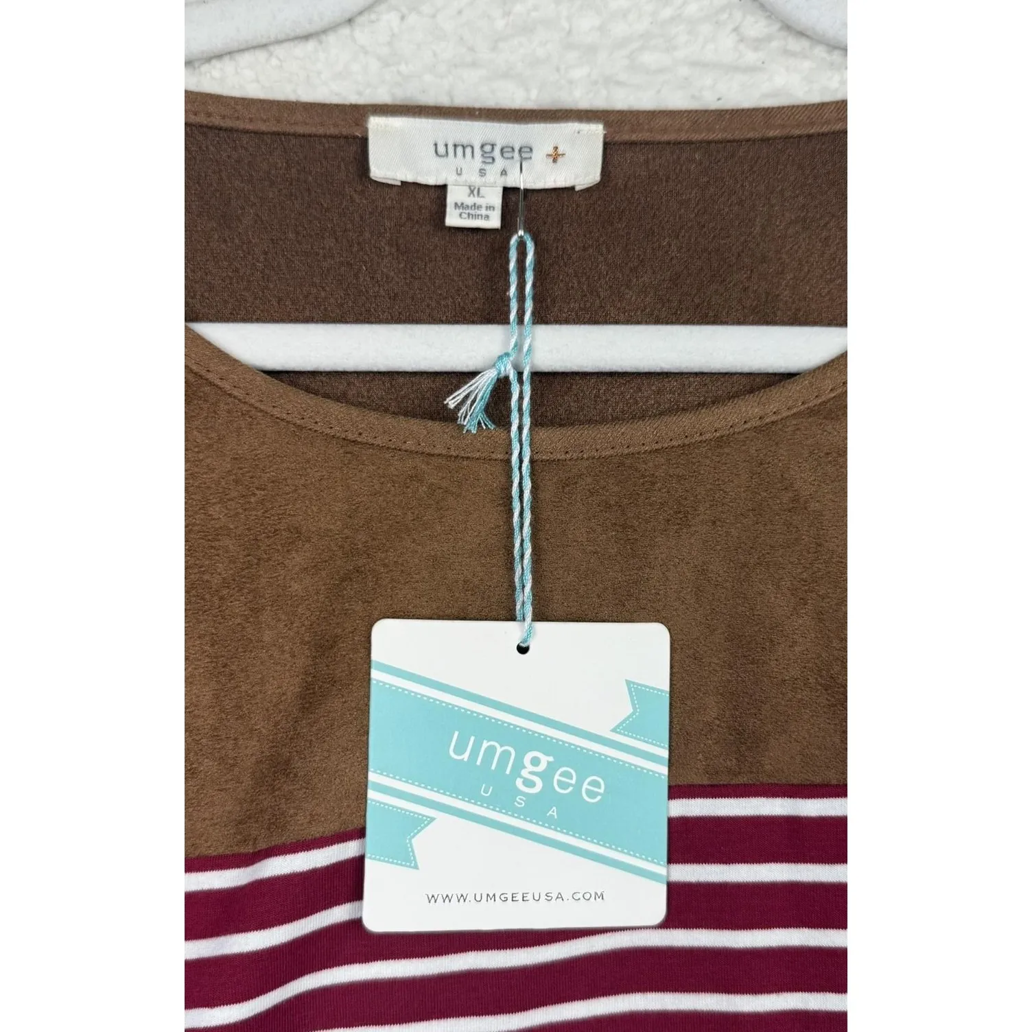 NWT Umgee Dress Womens XL Burgundy Striped Elbow Patch Swing Pockets Long Sleeve - Image 4