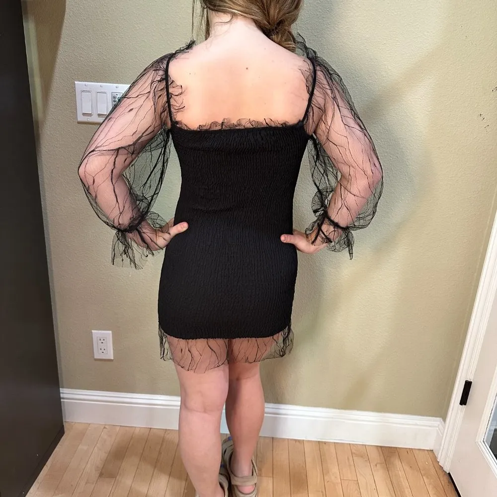 NWT SHOWPO Luvalot Ruched Netting Overlay LBD Little Black Dress - US size 2 - Image 6