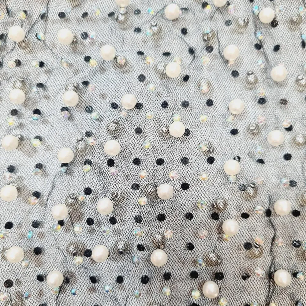 Beach Bunny Glitzy Girl Mesh Pearl Skirt in Black Small - Image 7