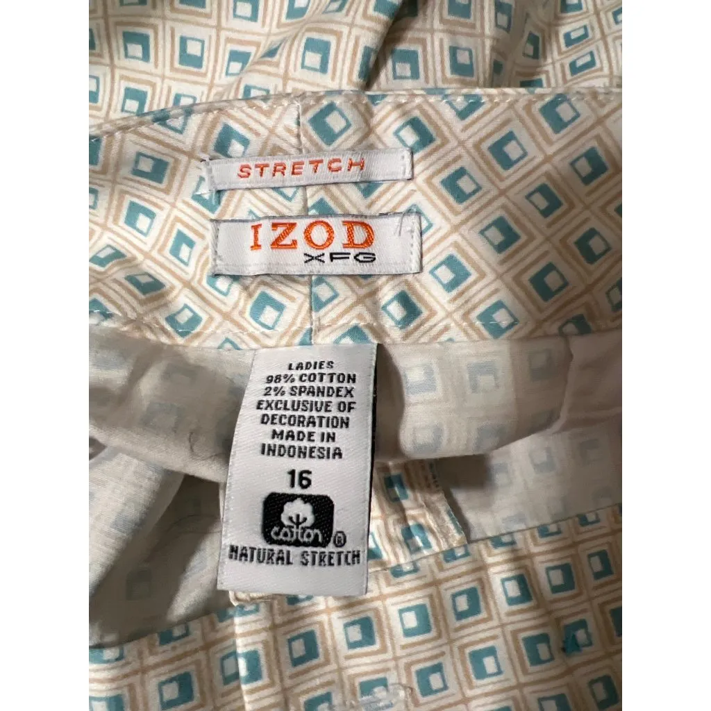 2 Pair Womens Izod XFG Stretch Gold Shorts Geometric Brown Blue 12" Inseam Sz 16 - Image 10