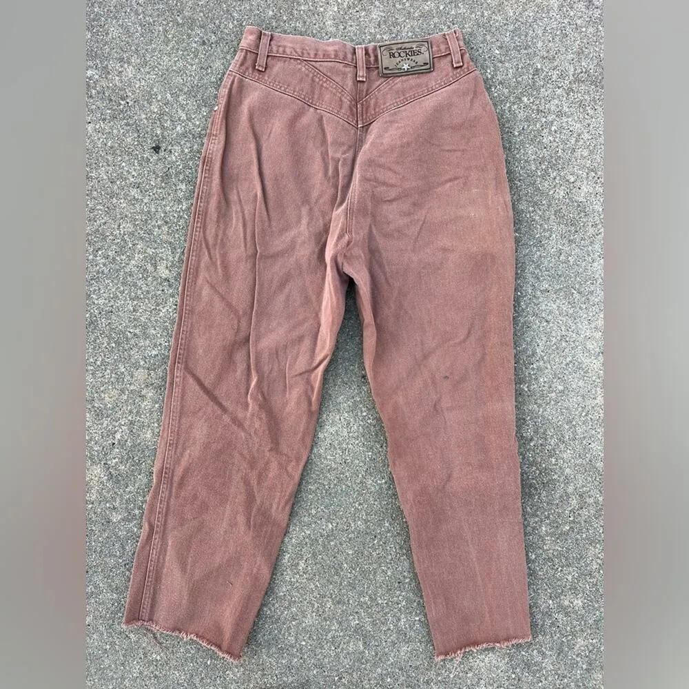 Vintage Rockies High Rise Bareback V Yoke Terra Cotta Dusty Rose Wedgie Jeans 28 Pink - Image 3