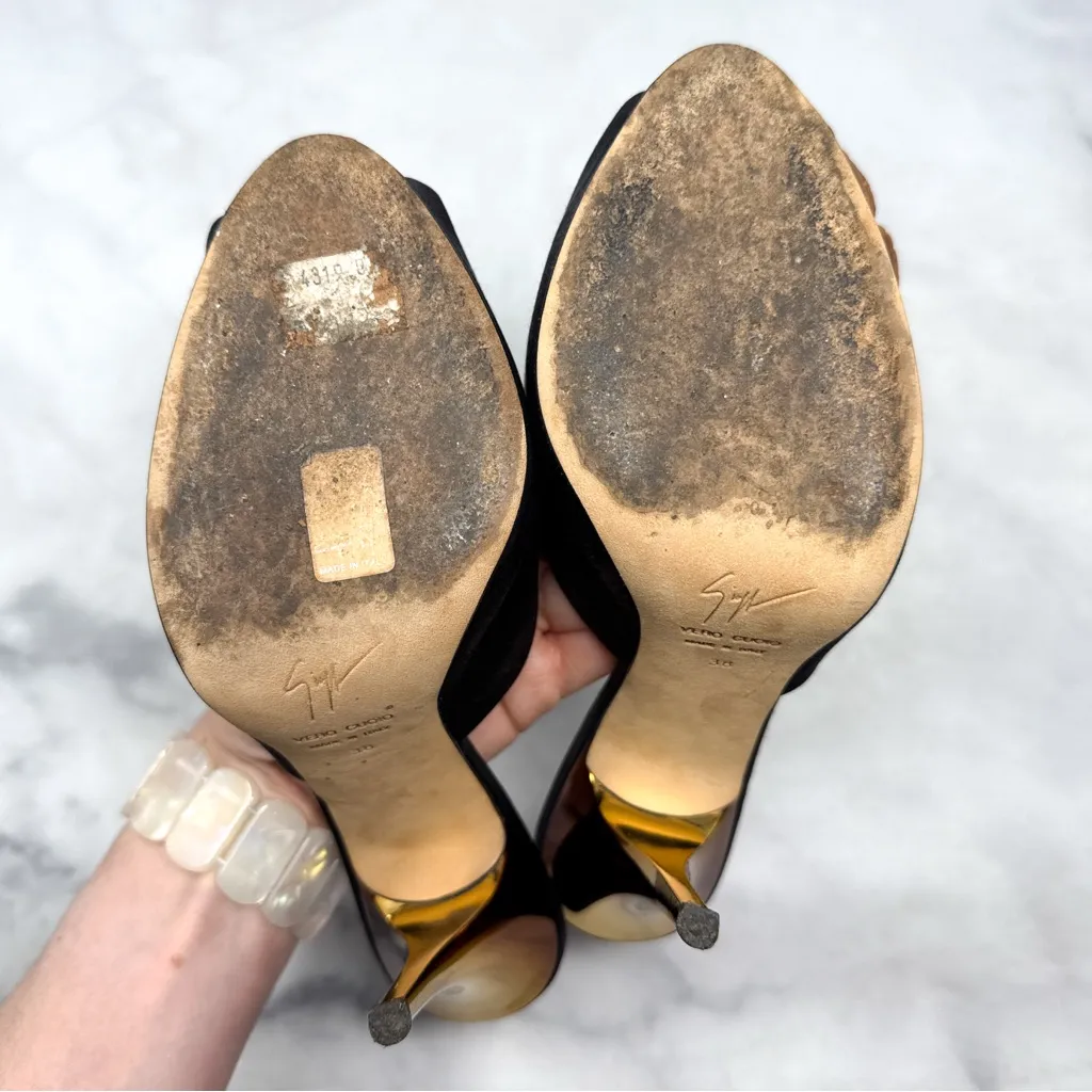 Giuseppe Zanotti Vintage Y2K Leather Flower Silk Platform Mule Sandal Heel Black - Image 10