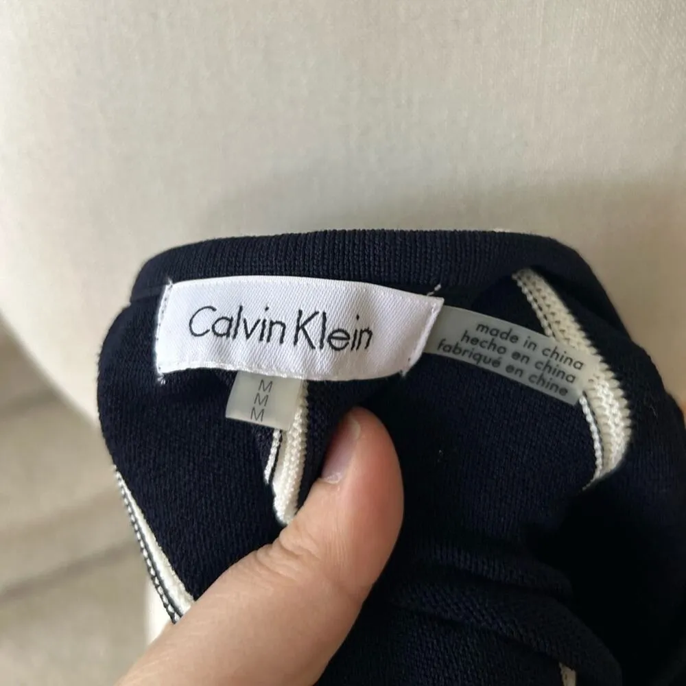 Calvin Klein Navy & White Striped Knit A-Line Sheath Career Dress - Image 4