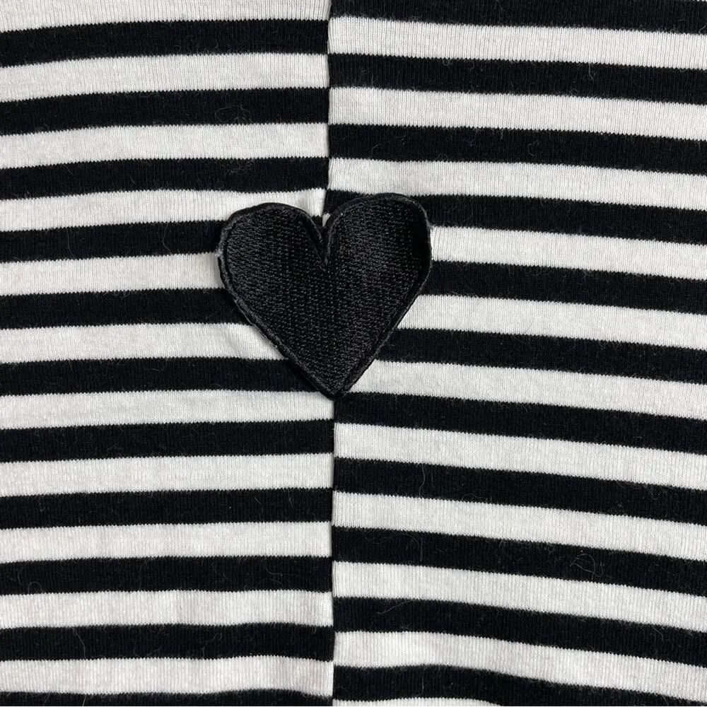 Black Stripe Heart Mock neck long sleeve cropped crop top tee shirt S - Image 5