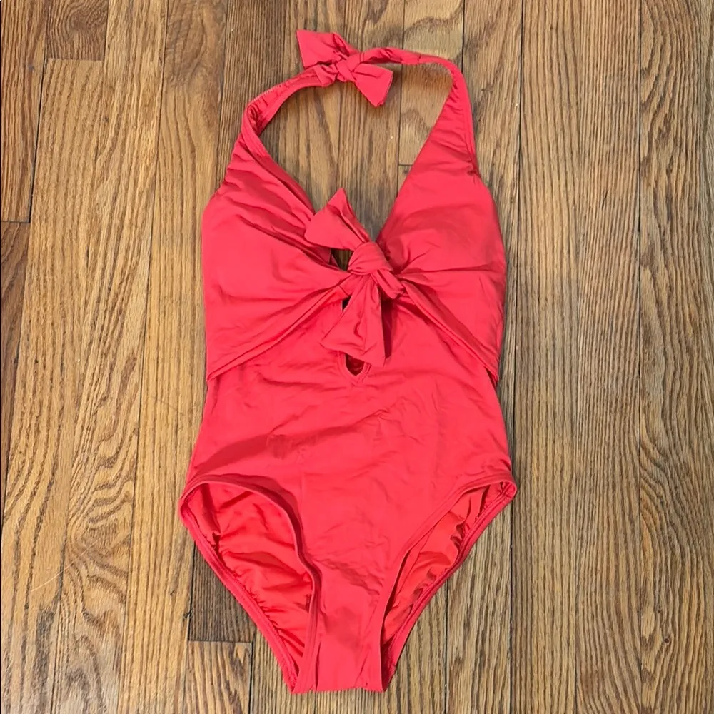 NWOT Vince Camuto‎ One Piece Swimsuit Orange/Poppy Knot Front Tie Halter size 4 - Image 2