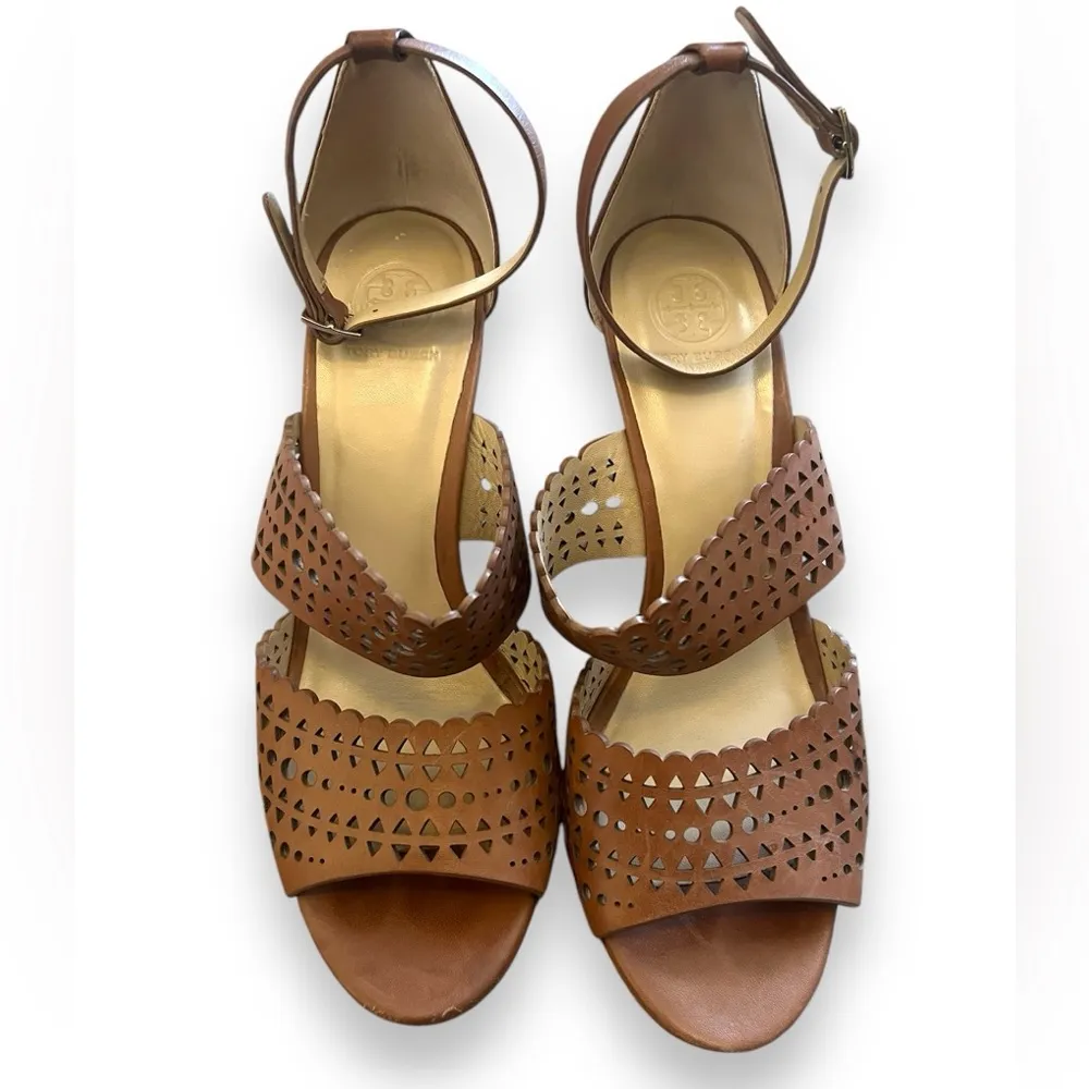 Tory Burch Nutria Perforated Gladiator Ankle Wrap Wedge Sandal - Image 5