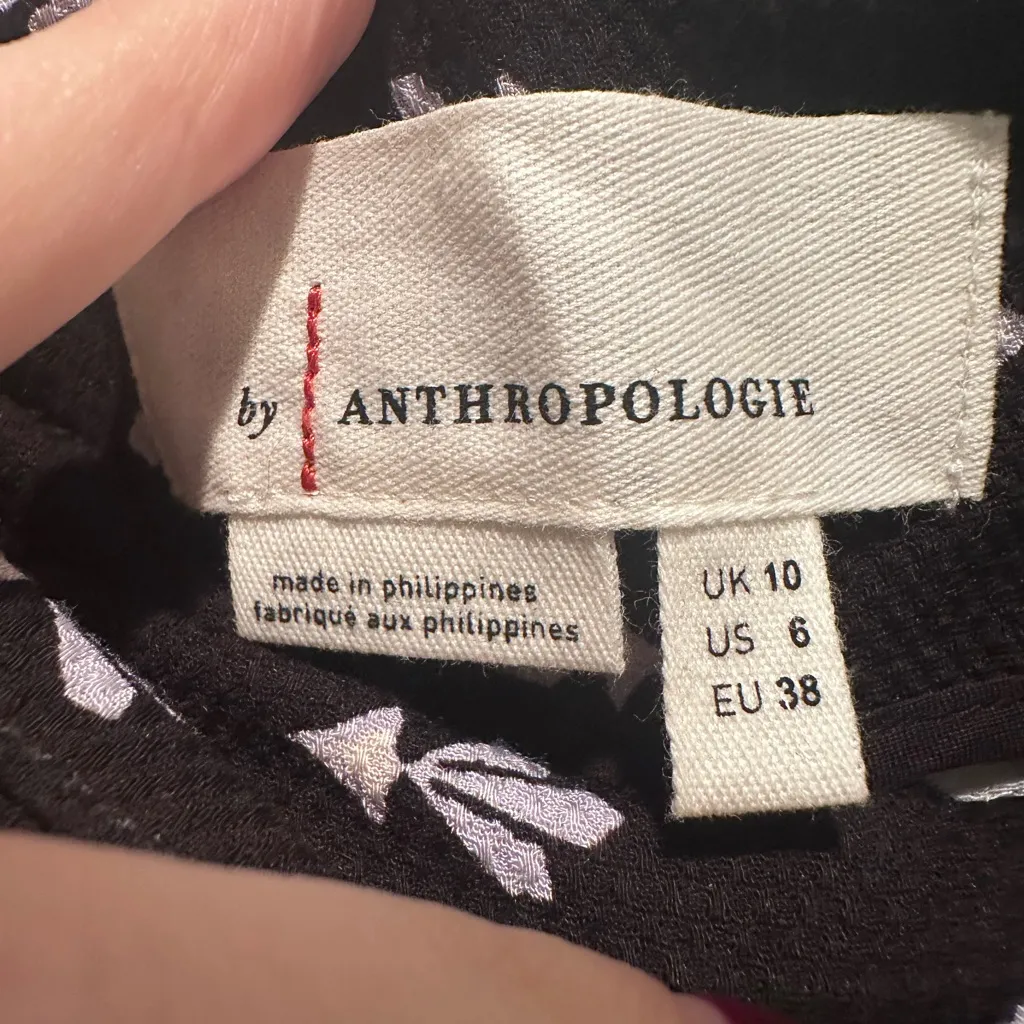 Anthropologie Black Boho Floral Wide Leg Pants Size US 6 Lightweight Flowy - Image 4