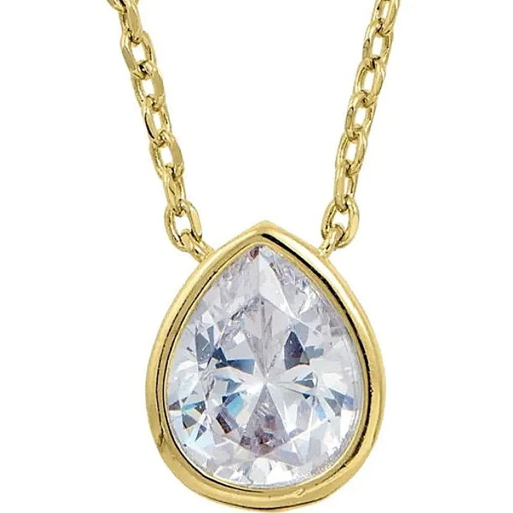 Gold‎ Filled S925 Oval Simulated Diamond Necklace, 16-18" - Image 3
