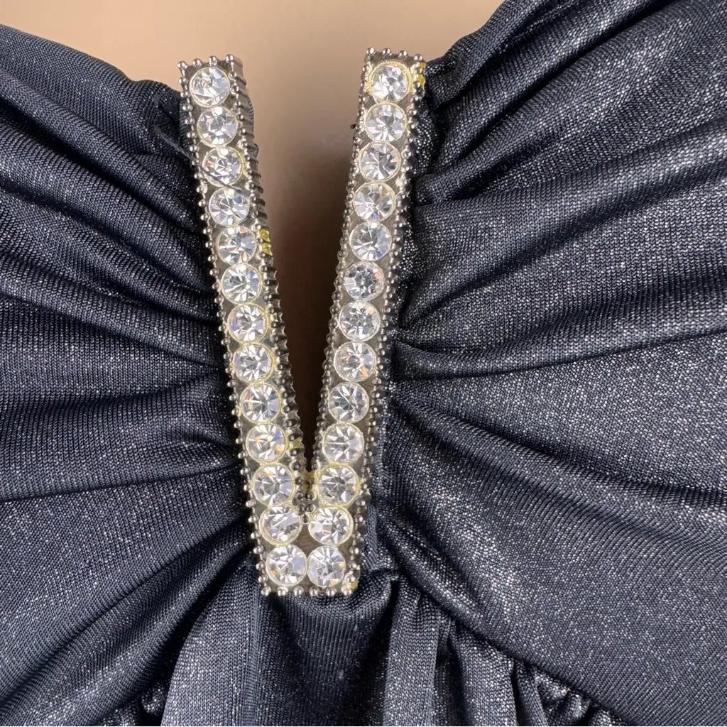 FOREVER 21 Black Strapless Top Sz M Rhinestone V Club Date Night Party‎ Rave - Image 3