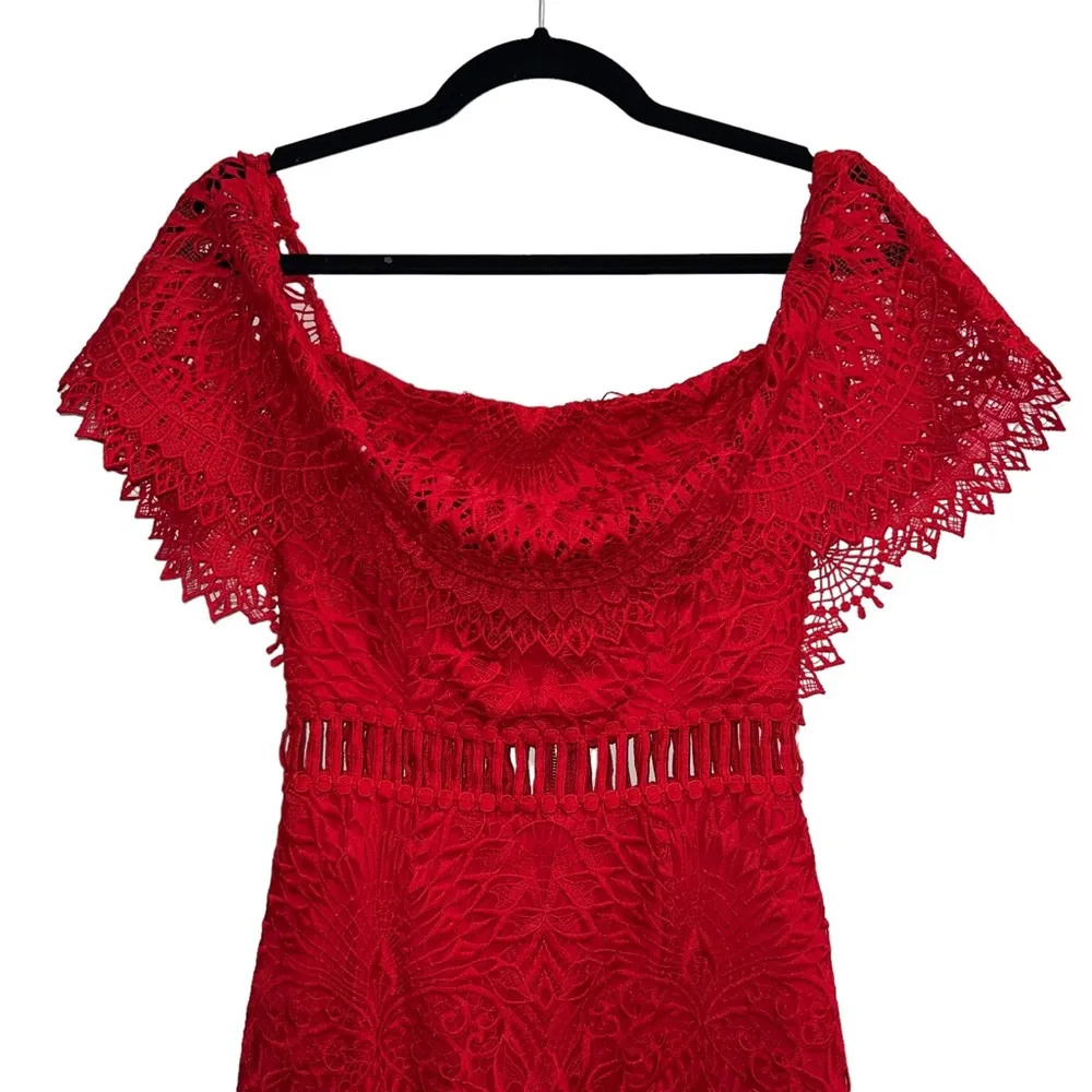 NEW NWT Cornelia Sistine Red Lace Off The Shoulder Midi Dress - Image 4
