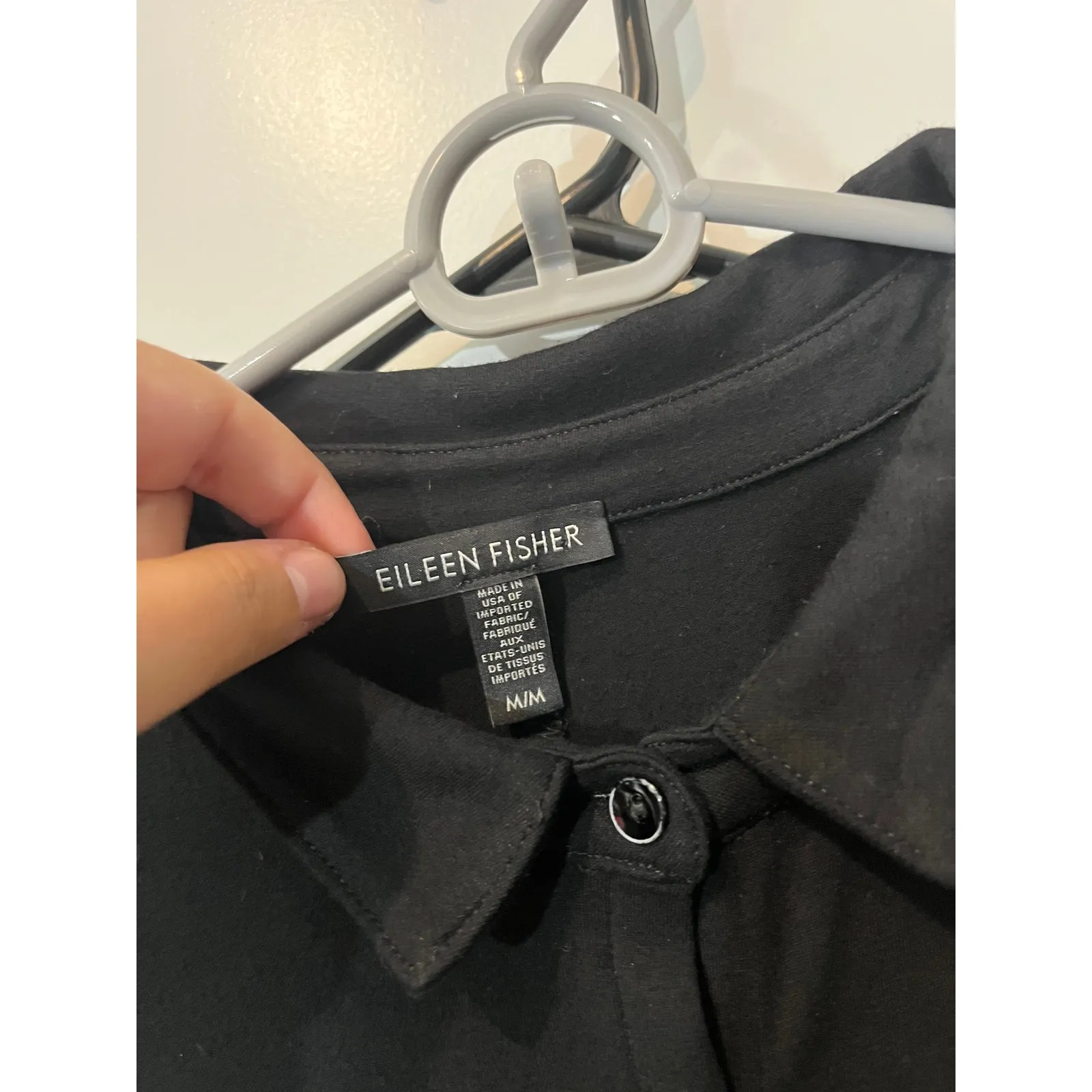 Eileen Fisher Size Med Button Front Polo Shirt Dress Black Stretch‎ Jersey Knit - Image 2