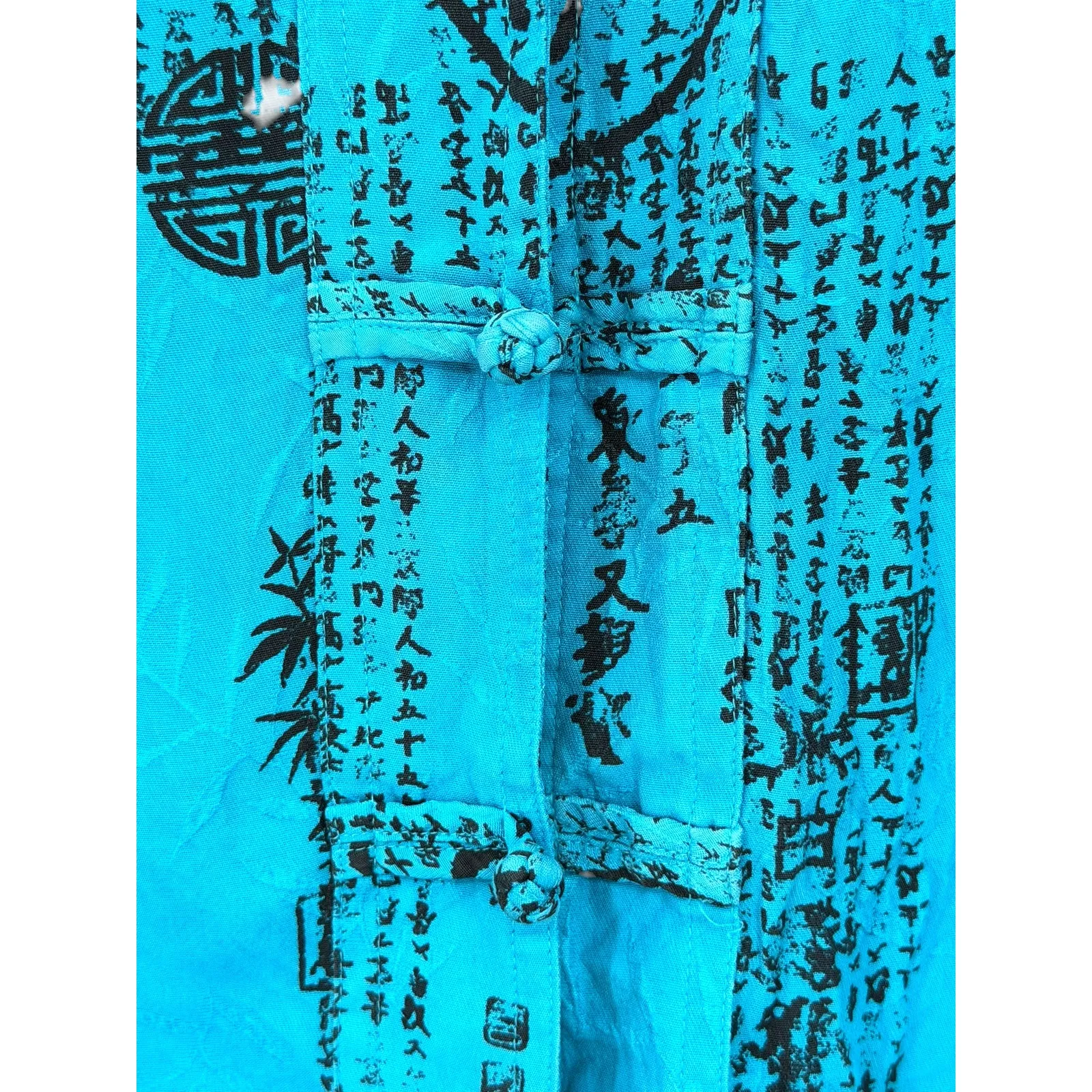 Chico's | S |100% silk Asian-inspired turquoise blouse Mandarin collar top - Image 3