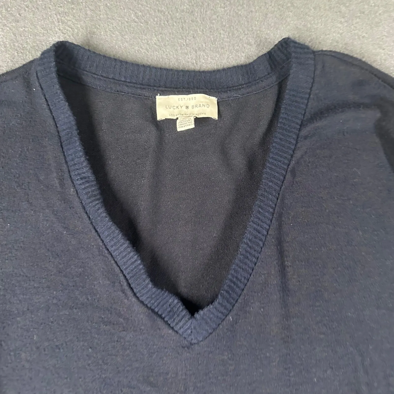 Lucky Brand Womens S Navy Blue V-Neck Long Sleeve Tunic Sweater Soft Split Hem - Image 3