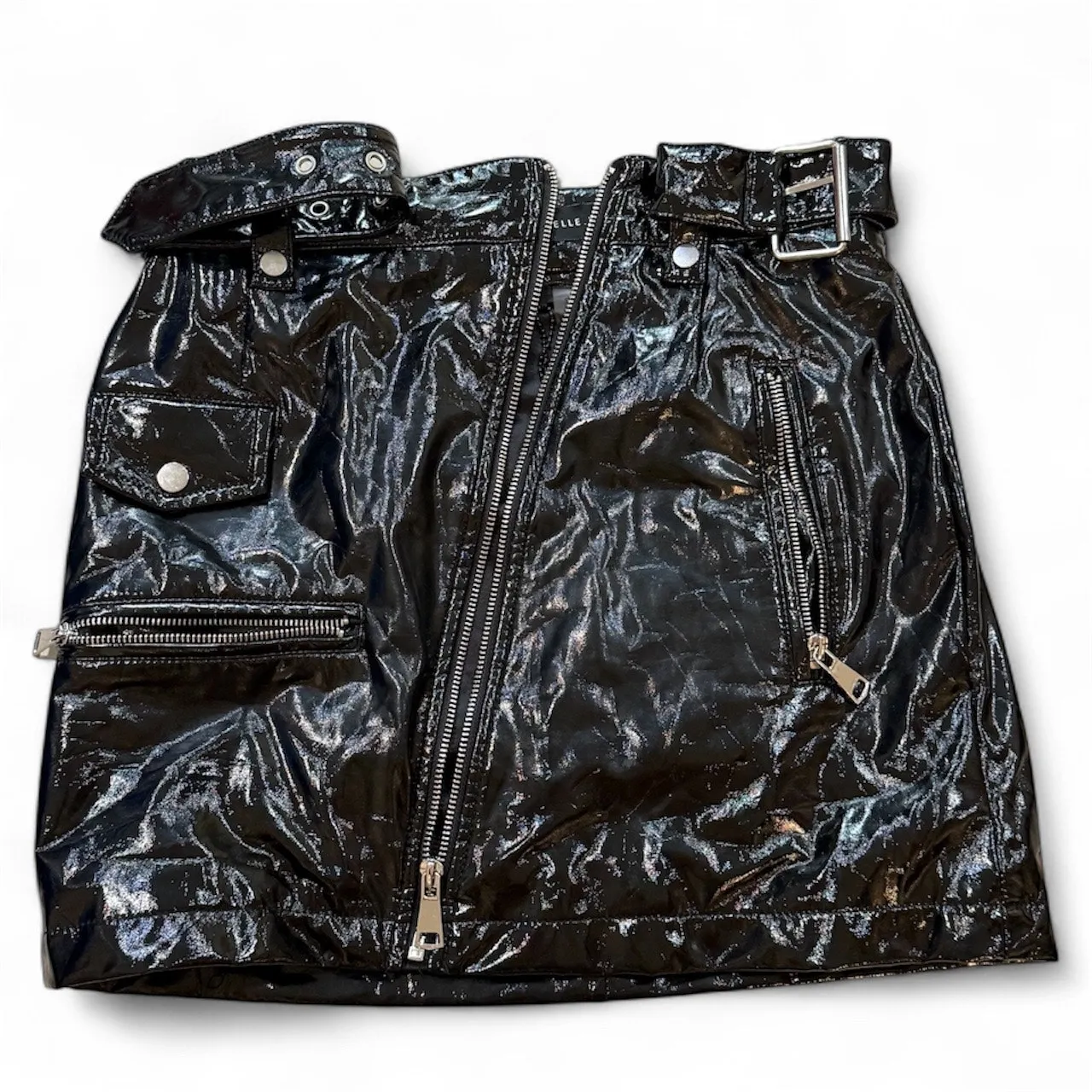 NEW Bagatelle S Asymmetrical Zipper Moto Mini Skirt Black Vinyl Biker Rock Alt - Image 5