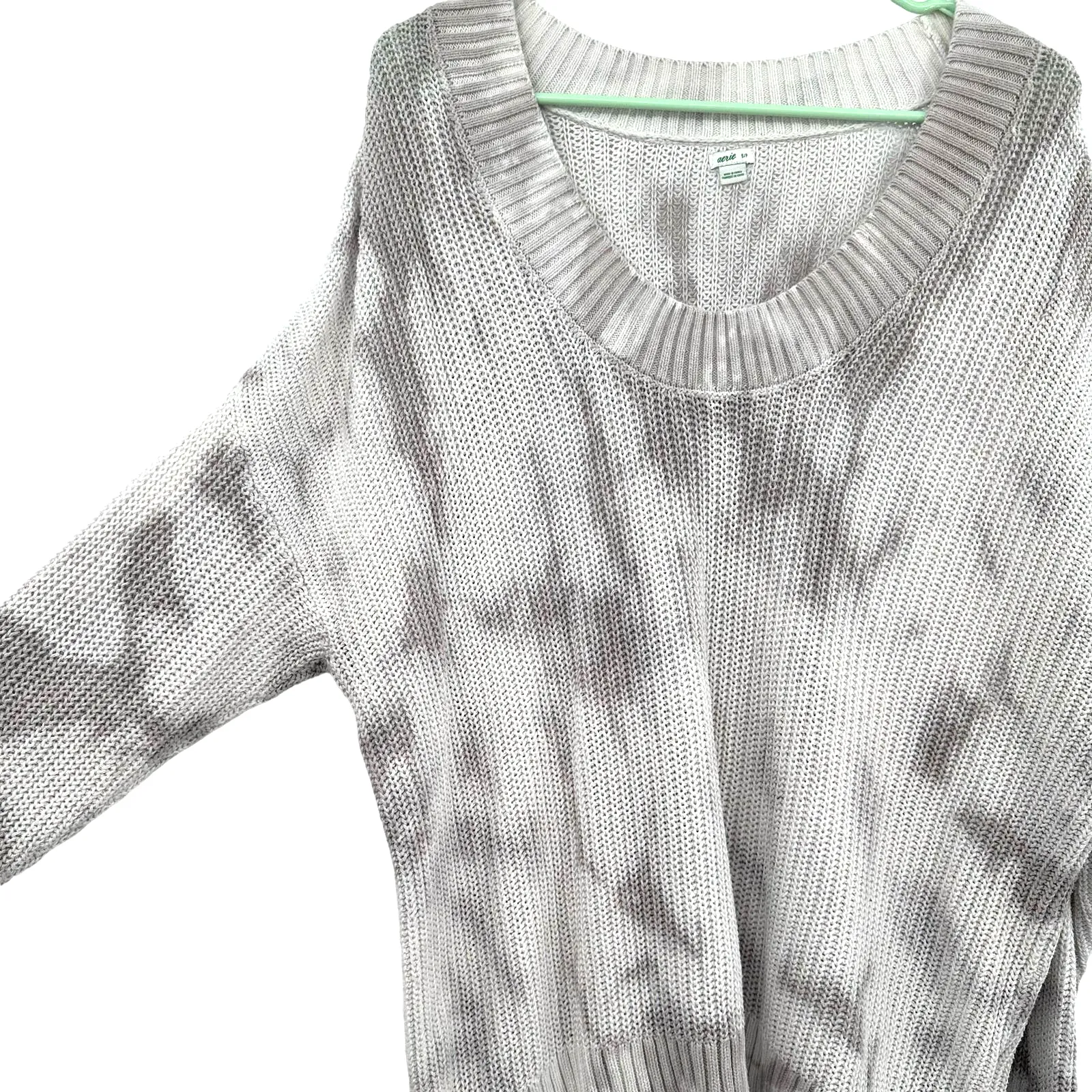 Aerie size Small oversized pullover style sweater v neck gray white marbled‎ - Image 3