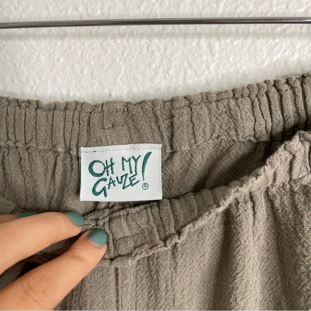 Oh My Gauze 100% Cotton Neutral Wide Leg Pants Size Large/Extra Large Tan - Image 3