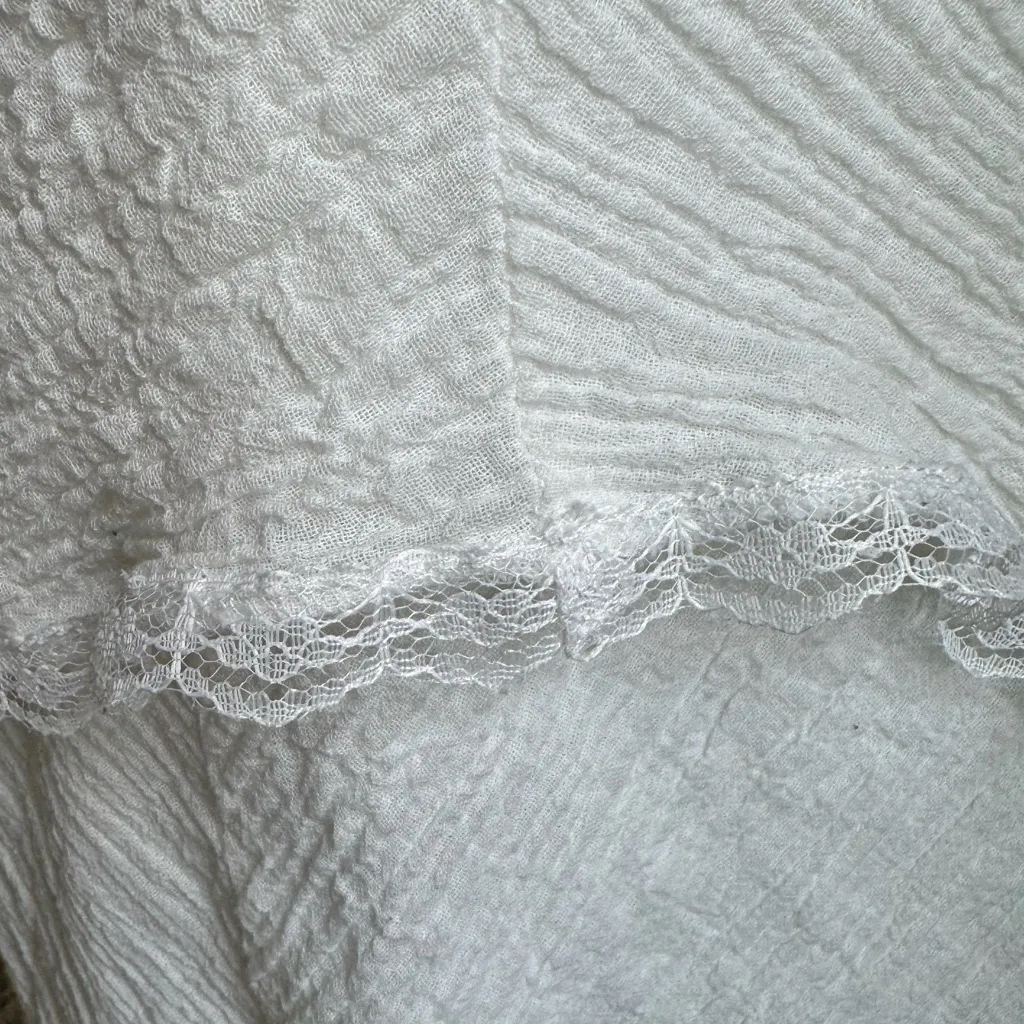 Vintage‎ Dress White Crinkle Midi Lace Handkerchief Hem Size 14 Cottagecore - Image 5