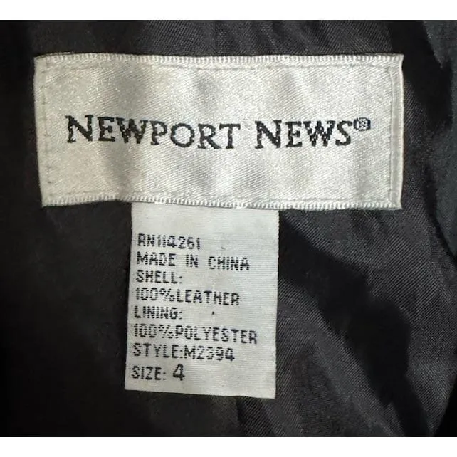 VTG‎ 90S Newport News Genuine Leather Pockets Blazer Jacket Black  Retro Size 4 - Image 2