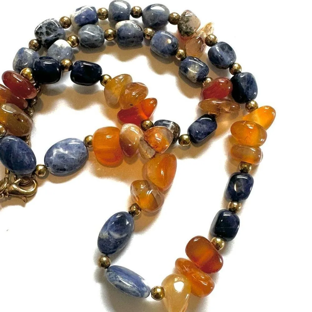 Carnelian and sodalite beaded long necklace Orange - Image 12