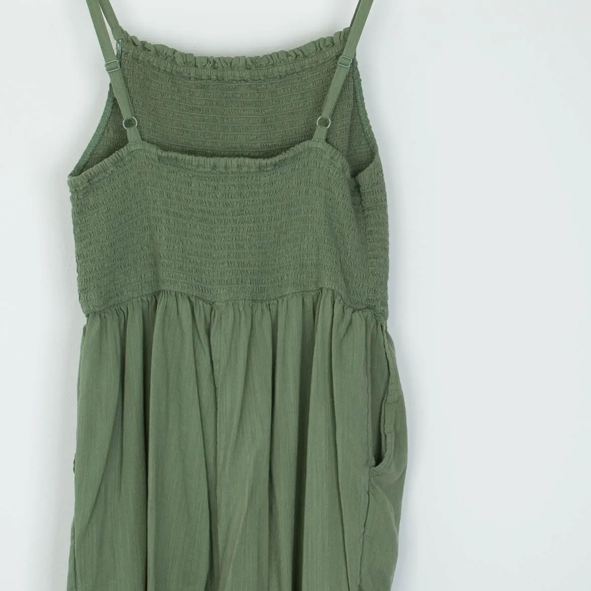 Old Navy Womens Smocked Jumpsuit Green Wide Leg Casual Summer Size M Stretch - Image 9