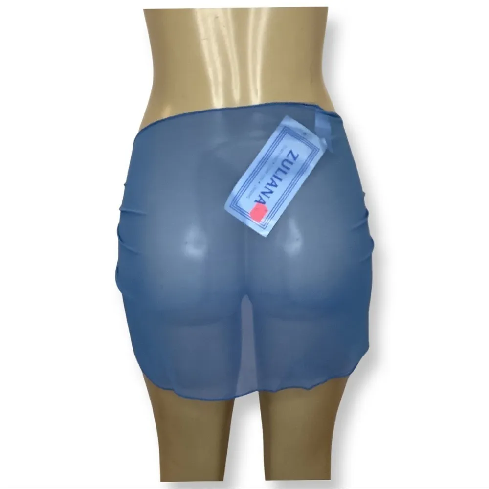 Zuliana blue mesh cover up with lettuce trim Made in USA. NWT Size undefined - Image 3