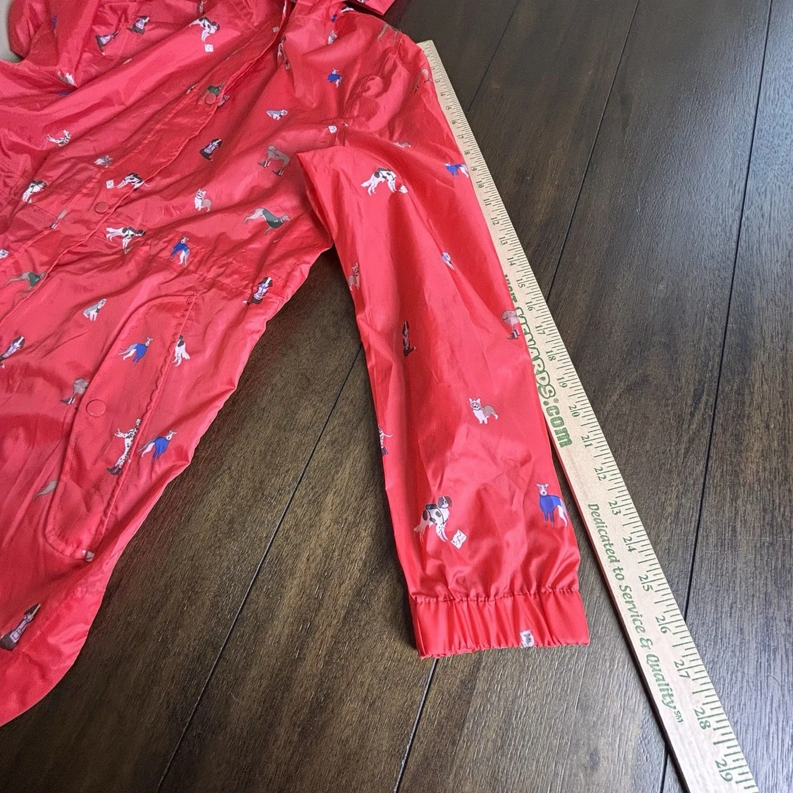 Joules Right as Rain Dog Print Rain Jacket Womens Size 12 Red Hooded NEW! - Image 6