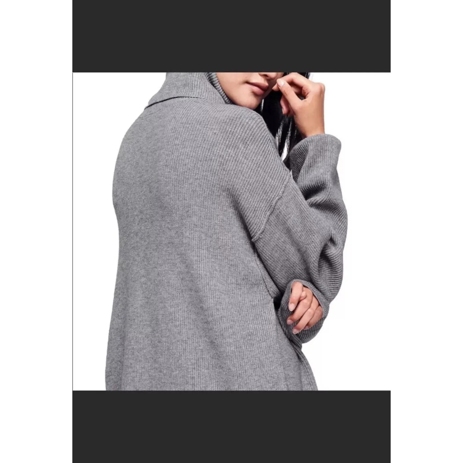 Free People  turtleneck‎ tunic sweater Size L Cozy Boxy Oversized gray - Image 3