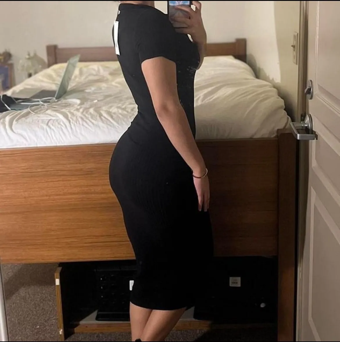 Black Knit Collar Midi Dress - Image 3