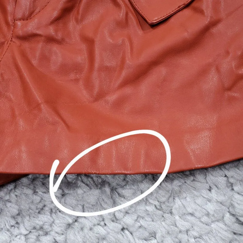READ Zara Faux Leather Pleated High Rise Belted Shorts Orange XS trf Collection - Image 7