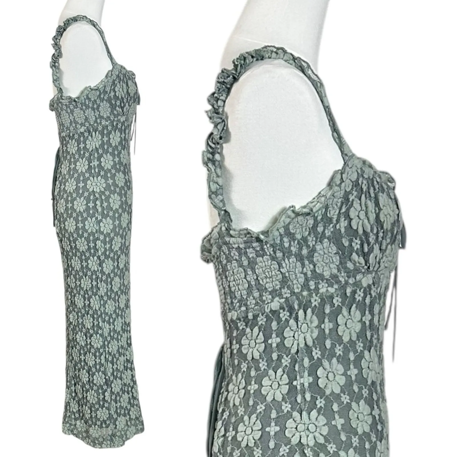 Free People Ethereal Dainty Romantic Lucinda Lace Midi Dress Lilypad Jade Medium - Image 8