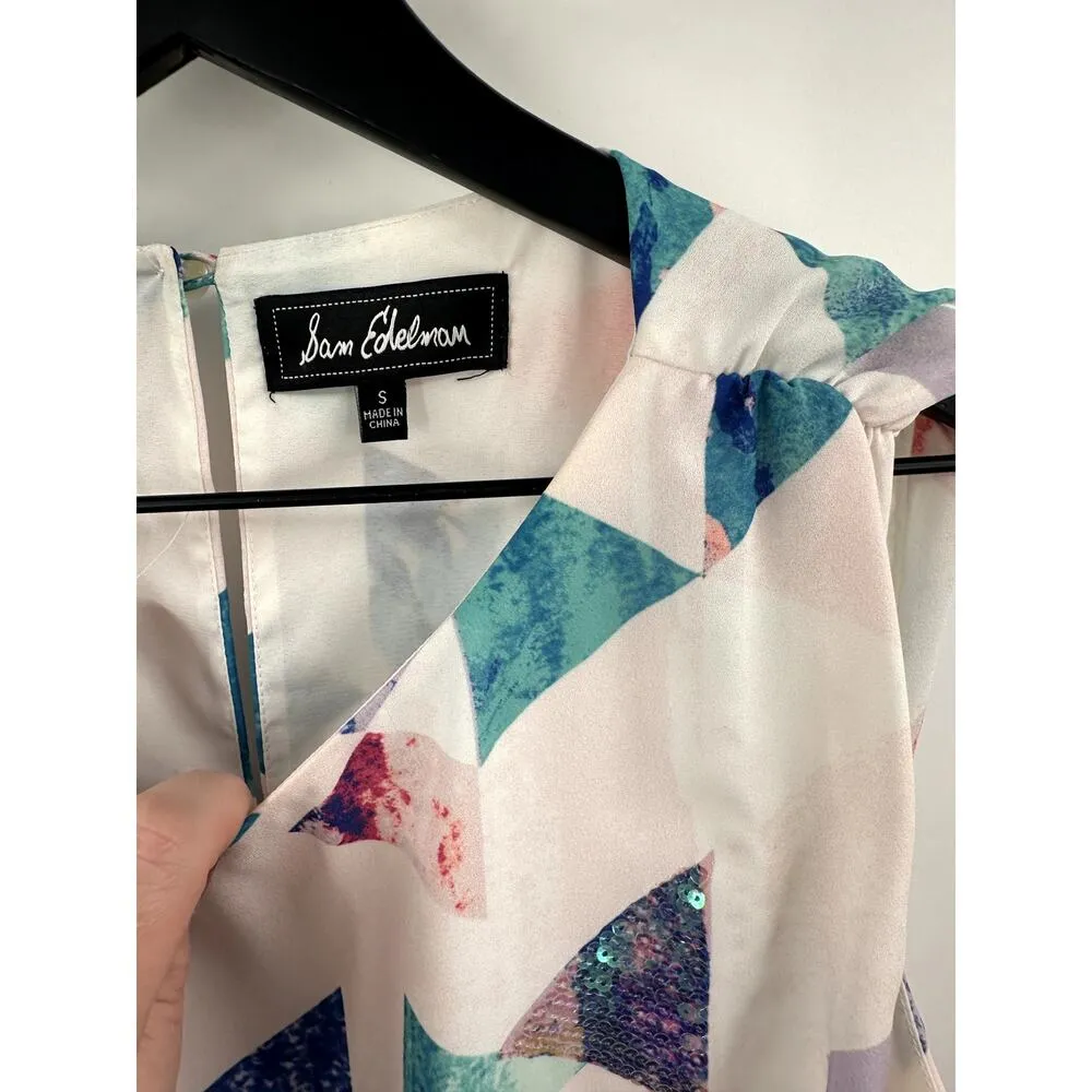 Sam Edleman Fit and Flare Triangle Sequin Watercolor Mini Dress Size Small - Image 4