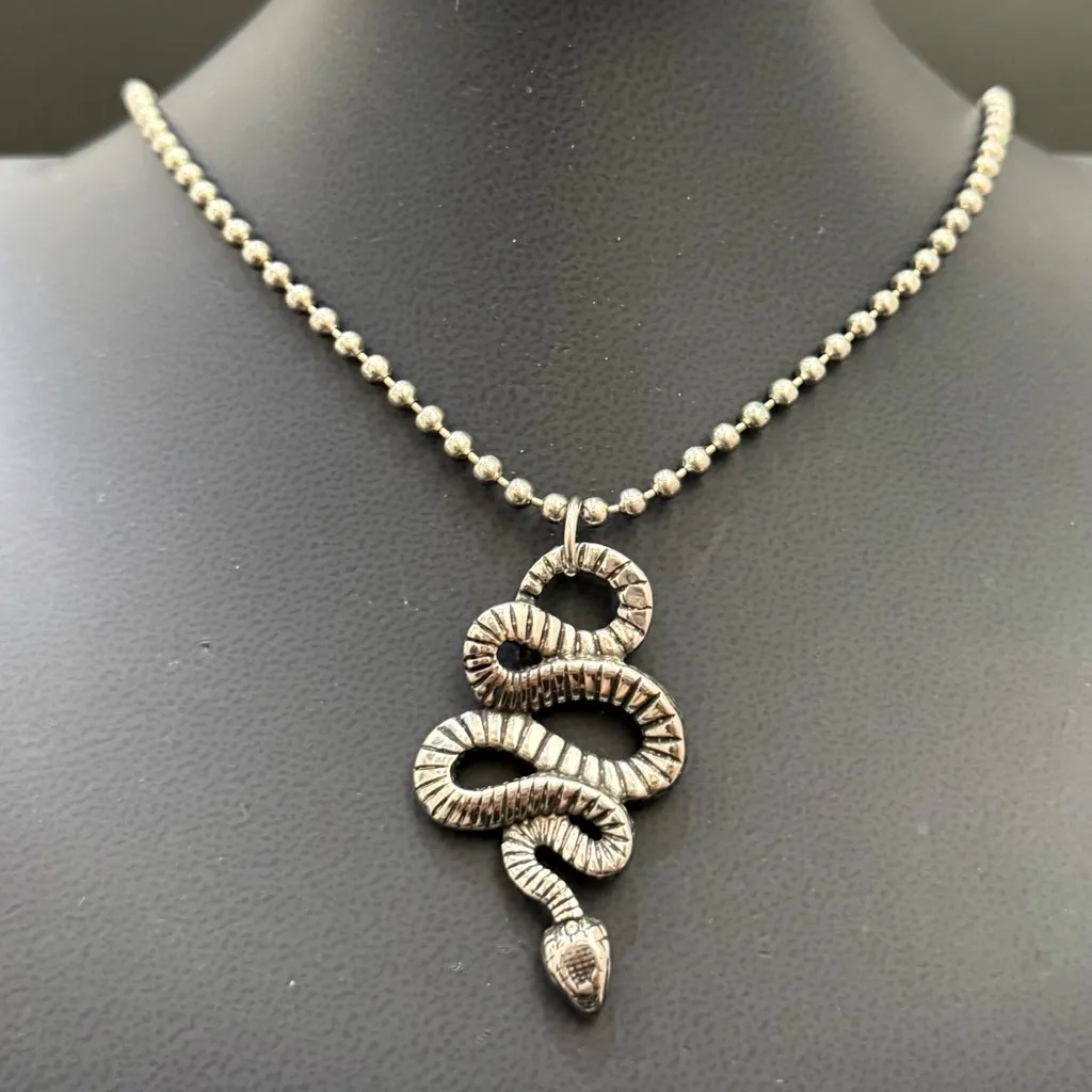 Believe by Brilliance Stainless Steel Serpent Snake Pendant Ball Chain Necklace Silver - Image 4