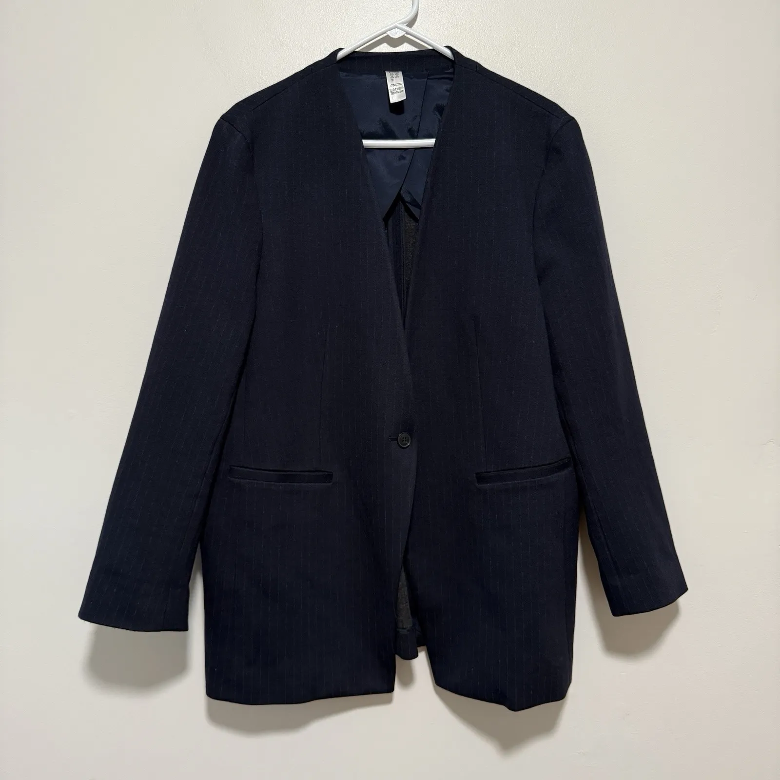 Spanx Perfect Collarless Navy Pinstripe Blazer Size‎ XL - Image 2