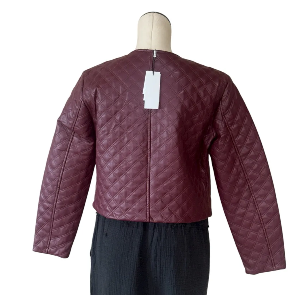 NWT Jason Wu Women's Quilted Faux Leather Zip Front Jacket Wine / Burgundy - Image 6