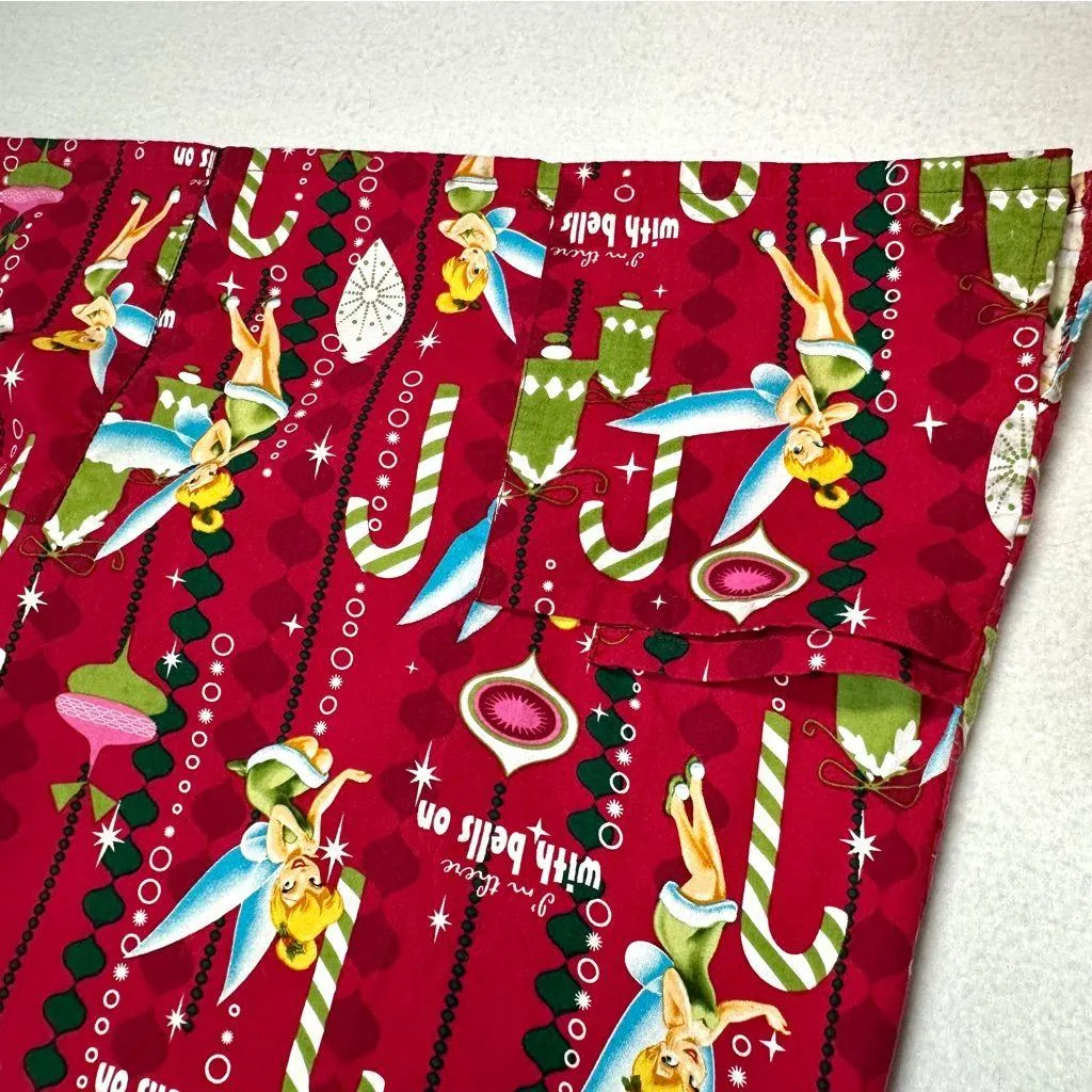 Disney Tinkerbell Holiday Scrub Top S Red Burgundy There With Bells On Christmas - Image 2