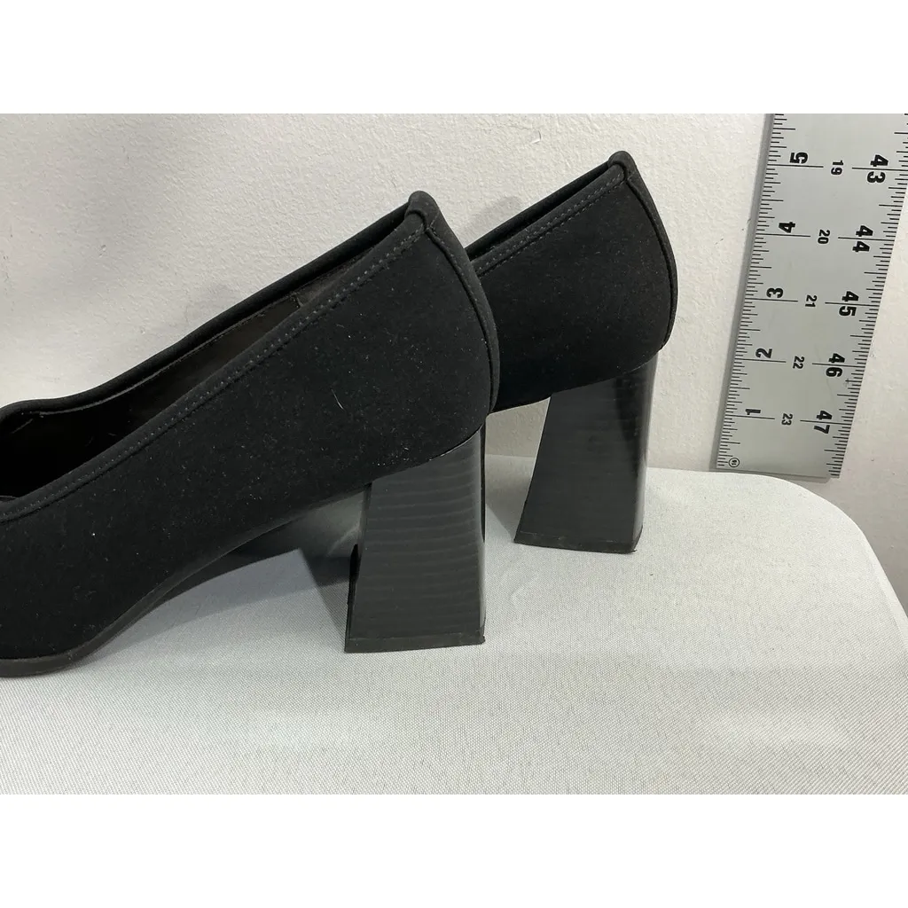 Womans Crazy Horse Slip On Pumps 8 M Black Block Heel Square Toe - Image 4