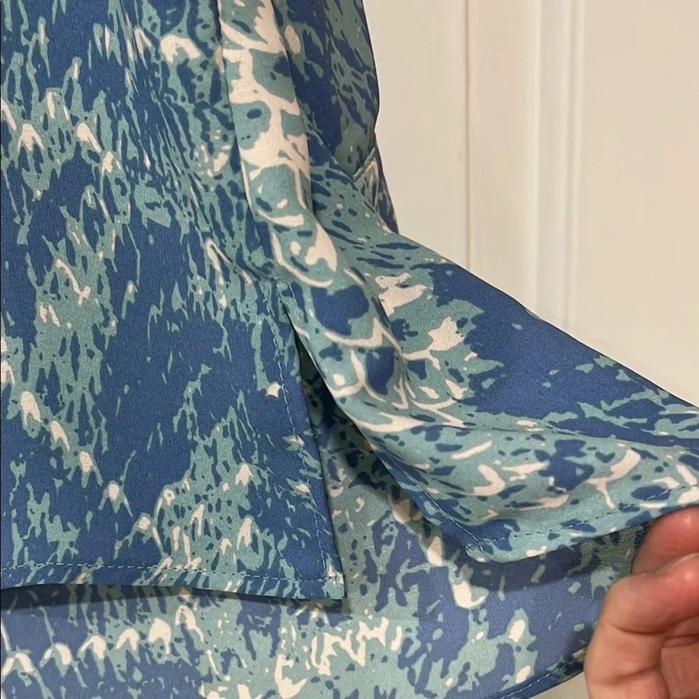 Karlie Blue Mandarin Collar Cuffed Sleeve Blouse - Image 7