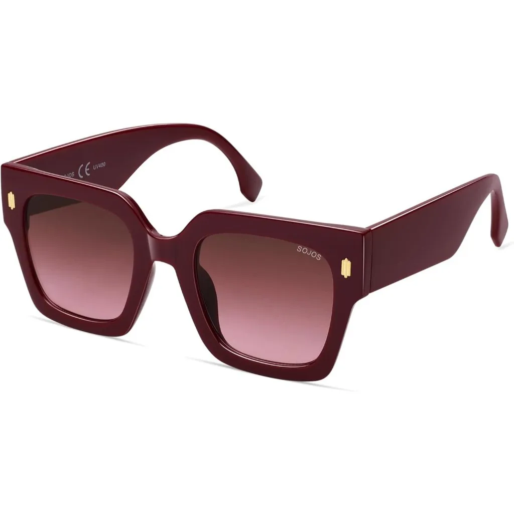 Women Wine Frame/Red Grading Lens Vintage Oversized Square Sunglasses Red - Image 2