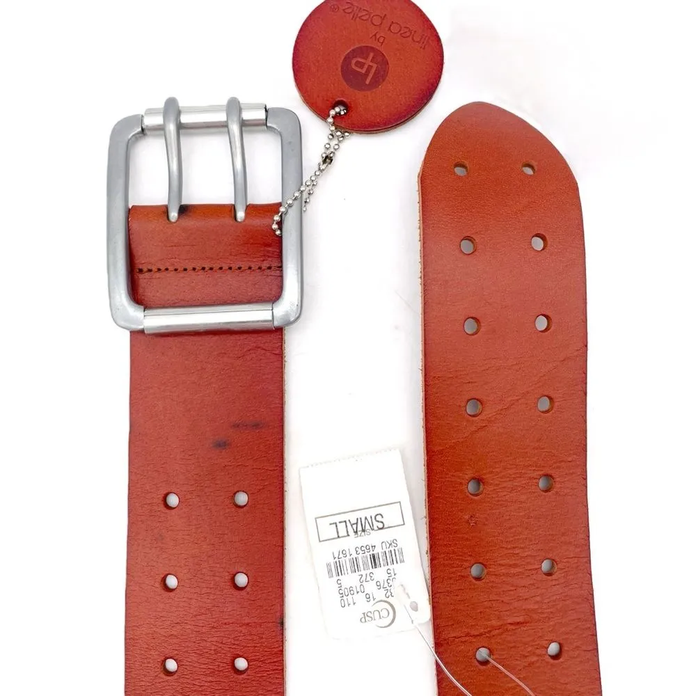 NWT Linea Pelle Brown Genuine Leather Belt Size Small Double Prong Buckle NEW - Image 12