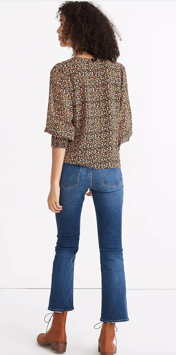 Georgette Smocked-Cuff Button-Front Shirt in Folktale Paisley 00 - Image 3