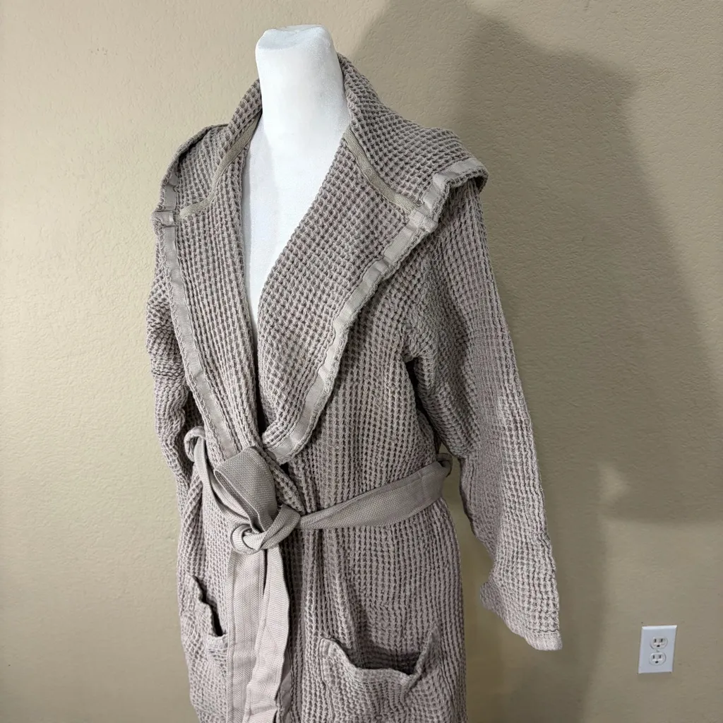 Casamera Women’s Robe 100% Egyptian Cotton Sz L Beige Comfy Lounging Minimalist Tan Size L - Image 5