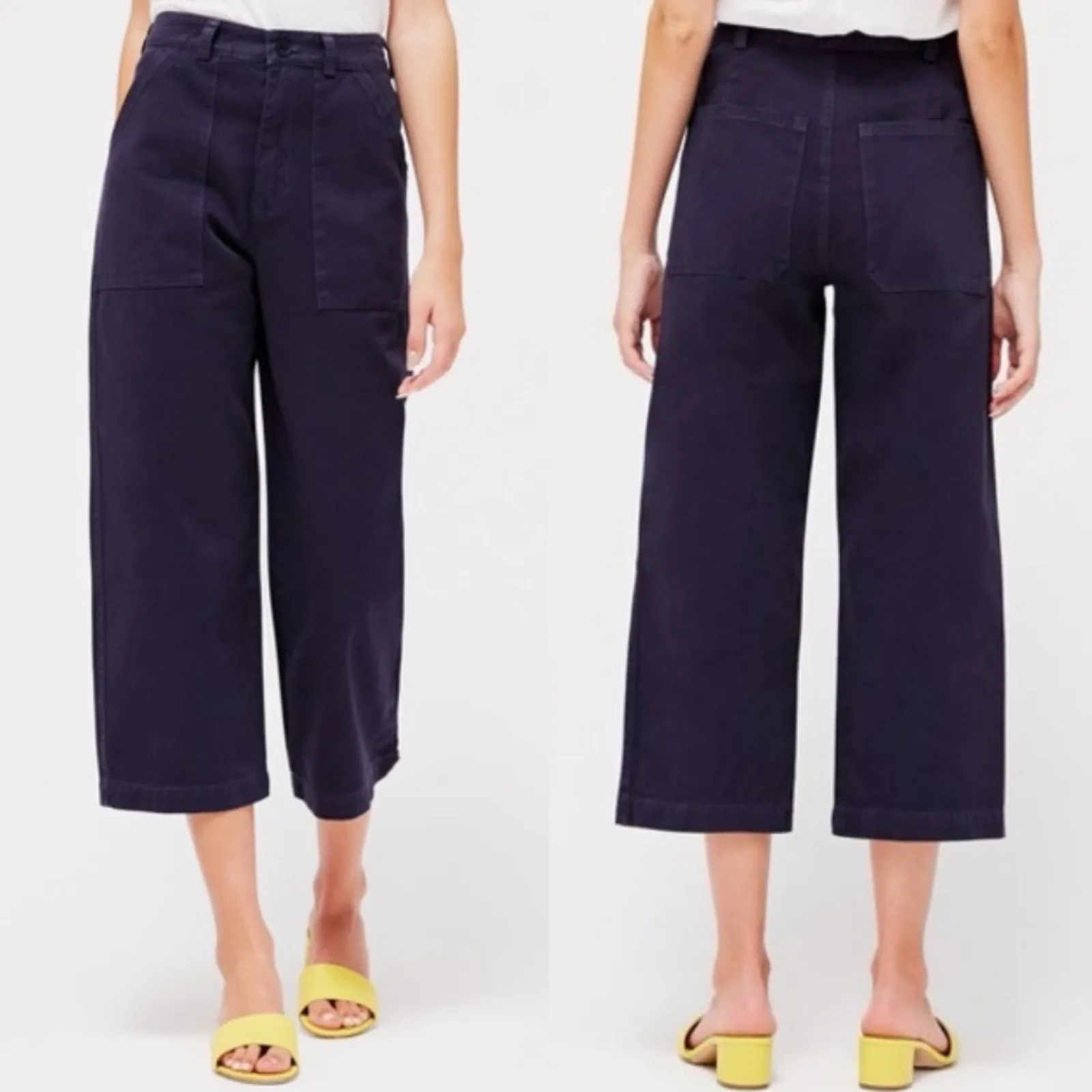 LACAUSA‎ Wide Leg Crop Pants size 6 Brushed Stella Navy Blue - Image 2