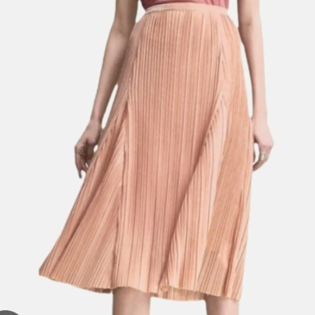 Anthropologie Maeve Ambra Shimmer Pleated Skirt Rose Gold Size Large - Image 2