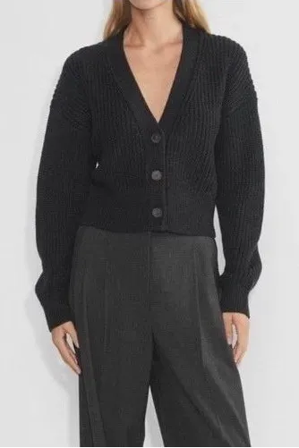 Babaton Aritzia Canberra Merino Wool Ribbed Cropped Button Cardigan Sweater 2XS - Image 1